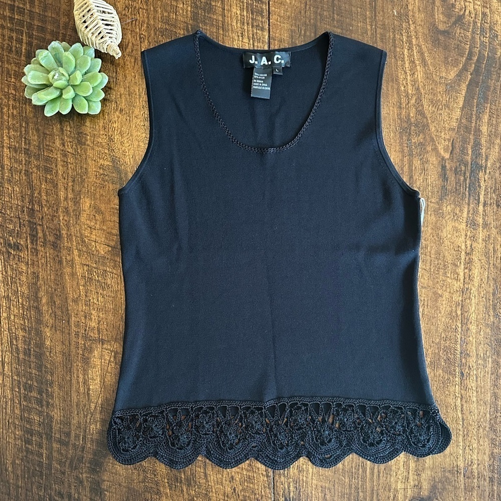 J.A.C. | Vintage Black Scoop-neck Tank Top with Crochet Trim, NWT